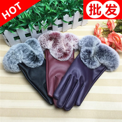 Full touch screen U fur mouth leather gloves for women winter wholesale warm washed leather with plush mouth new touch screen
