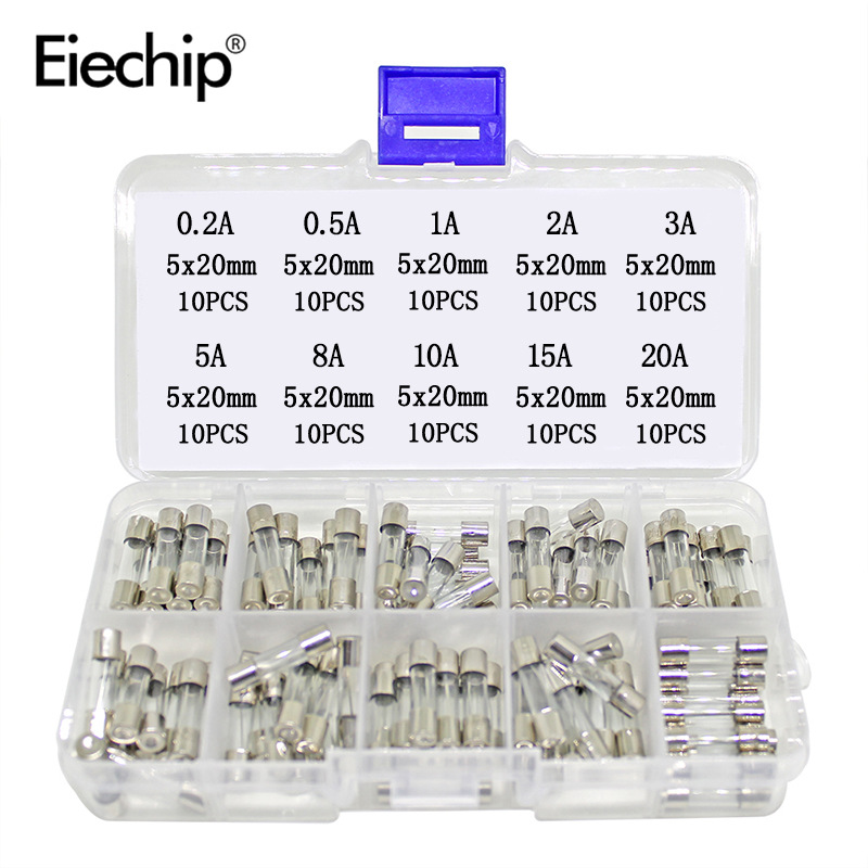 New 0.2A ~ 20A insurance tube 5x20mm glass fuse tube 10 types of…