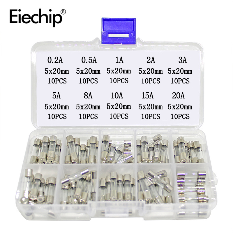 全新0.2A~20A保险管 5x20mm玻璃保险丝管 10种型号盒装每种10个