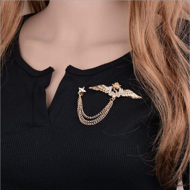 Angel Wings Tassel Crown Brooch For Suits And Apparel Accessory_voghion.com