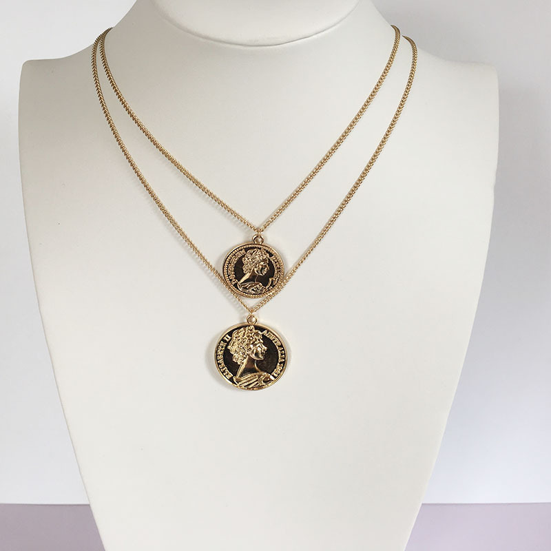 Fashion Retro Double Coin Roman Gold Coin Cross Necklace display picture 5