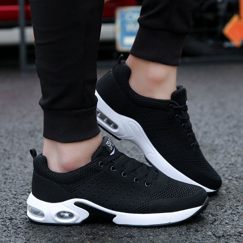 夏季镂空飛織男鞋低幫氣墊減震跑步鞋镂空青年時尚男士運動休閑鞋