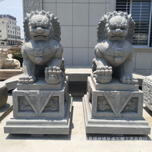 石雕青石石獅子獻錢獅寺廟祠堂門口獅子雕塑戶外擺件芝麻白石獅子