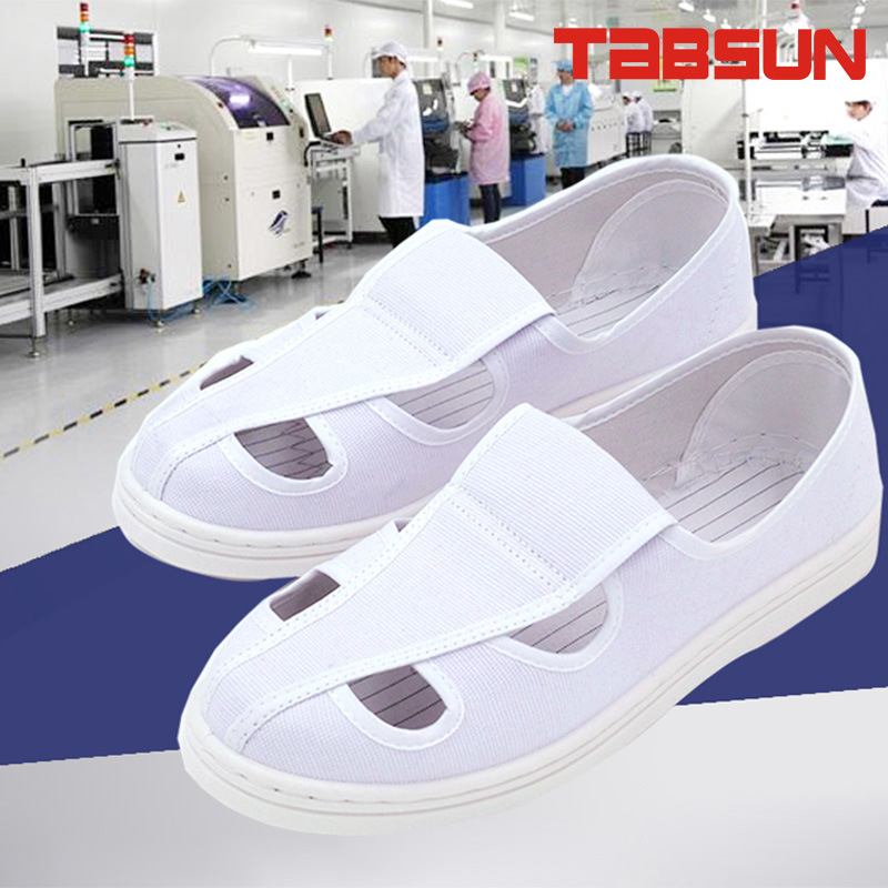 TABSUN防静电白帆布四孔鞋601款PVC白棉帆布工作鞋无尘洁净四眼鞋