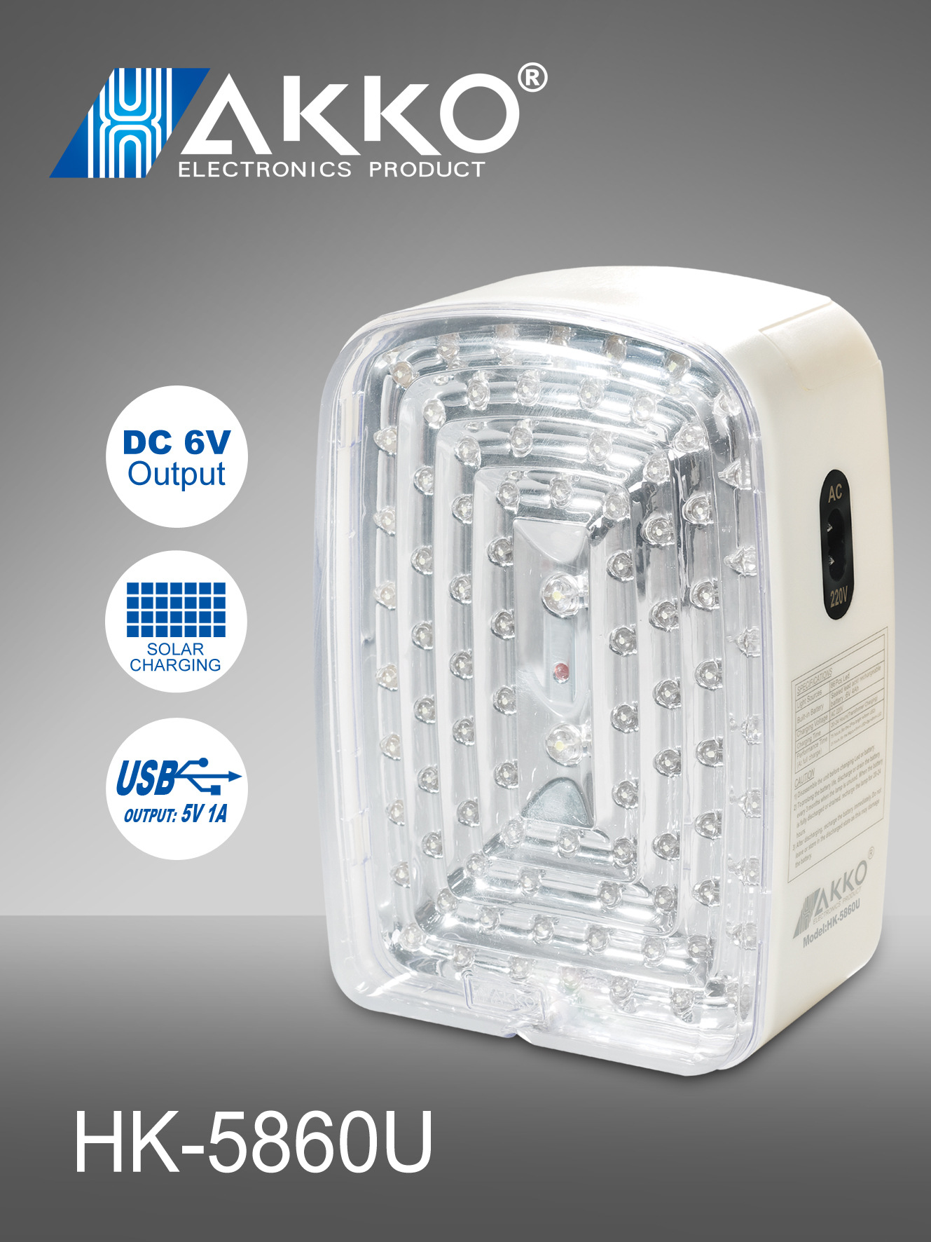 HK-5860U solar panel rechargeable emergency light Portable rechargeable emergency light Specification image