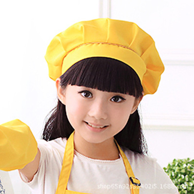 涤纶儿童厨师帽 儿童围裙画画衣配套同色同面料可印logo