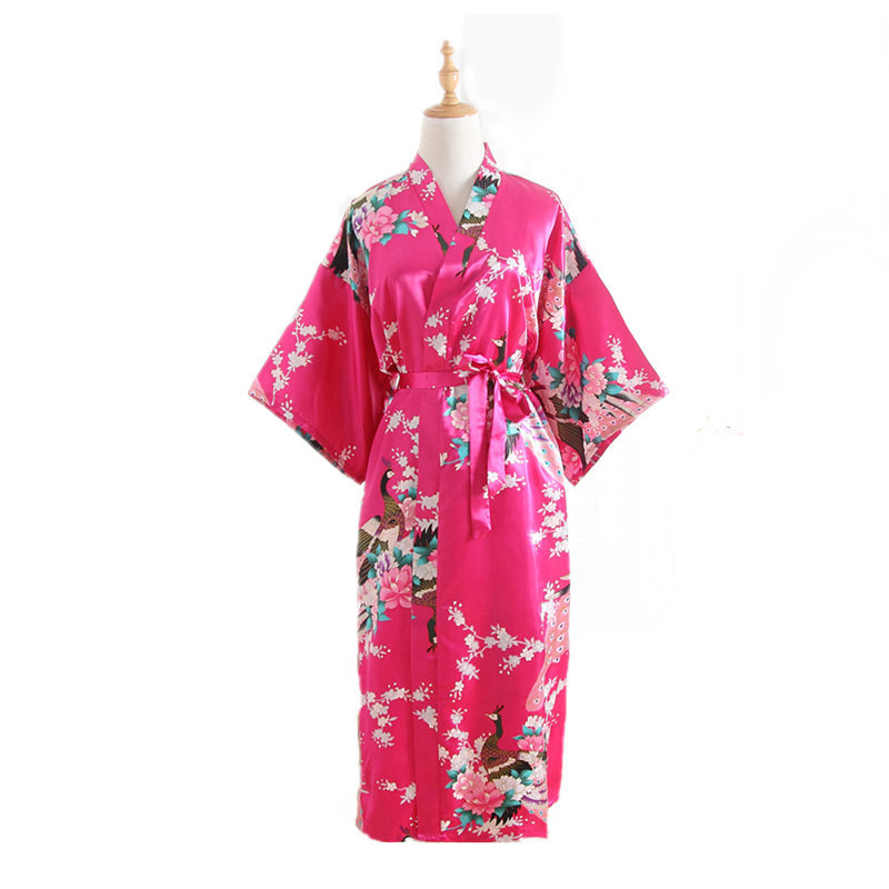 Comercio exterior transfronterizo de pavo real largo tamaño libre camisón seda artificial verano solo kimono japonés bata abierta