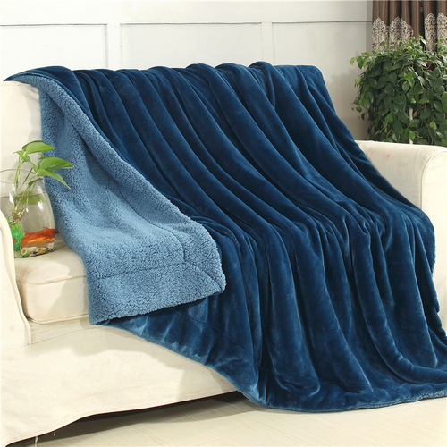 Autumn and winter solid color double-layer lamb velvet blanket thickened warm nap blanket single and double flais gift small blanket