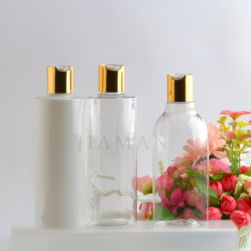 300ML白色平肩乳液瓶洁面乳包装瓶PET透明长颈瓶金银色按压千秋盖