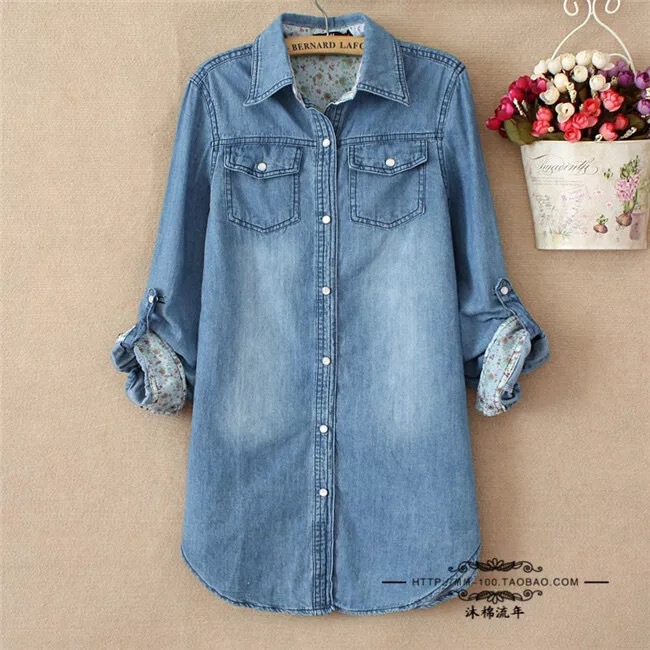 Cotton Denim Shirt Women's Spring and Autumn Korean-style Long-sleeved plus size Pure Cotton Slim-fit Base Shirt Women's Thin Student Jacket Cotton Denim Shirt Women's Spring and Autumn Korean-style Long-sleeved plus size Pure Cotton Slim-fit Base Shirt Women's Thin Student Jacket