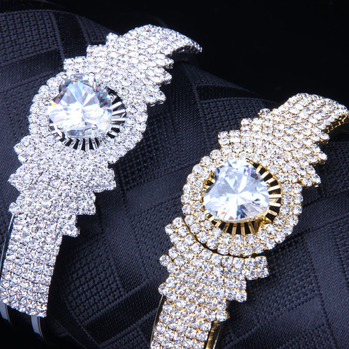 Brand New Zirconia Full Diamond Stainless Steel Open Bracelet, Women's Korean Style Accessory, New Arrival on E-commerce