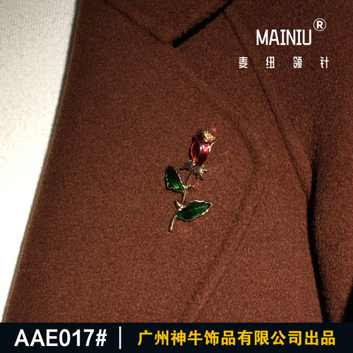 AAE017 Fashion Rose Branch Suit Boutonniere Korean Version Unisex Metal Flower Dress Pin