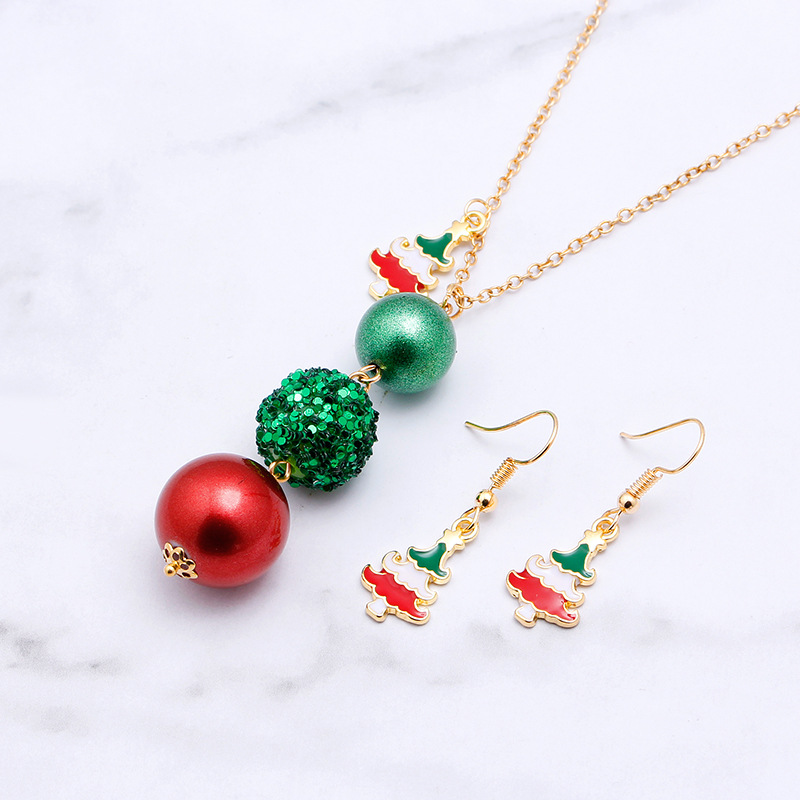 European And American New Ladies Christmas Drip Series Bell Snowman Wreath Santa Claus Necklace And Earrings Suite display picture 28