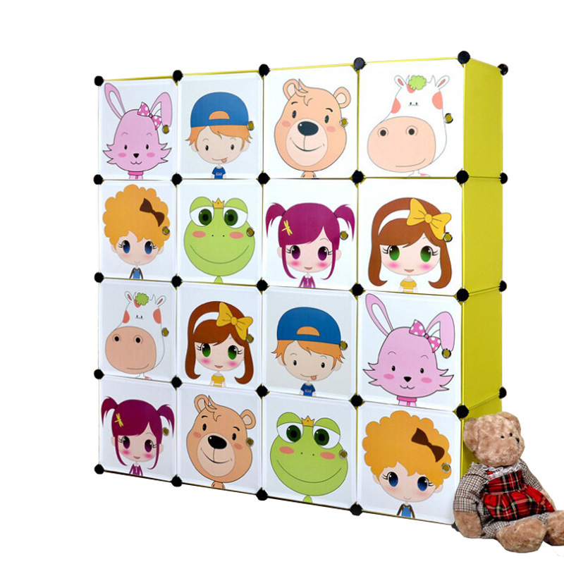 Blue wood 16 Simplicity Cartoon Assemble Simple wardrobe Magic piece of plastic Manufactor Direct selling A variety of Cartoon wardrobe