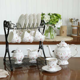 厂家直供欧式创意家用下午茶具陶瓷杯碟大容量咖啡壶礼盒套装