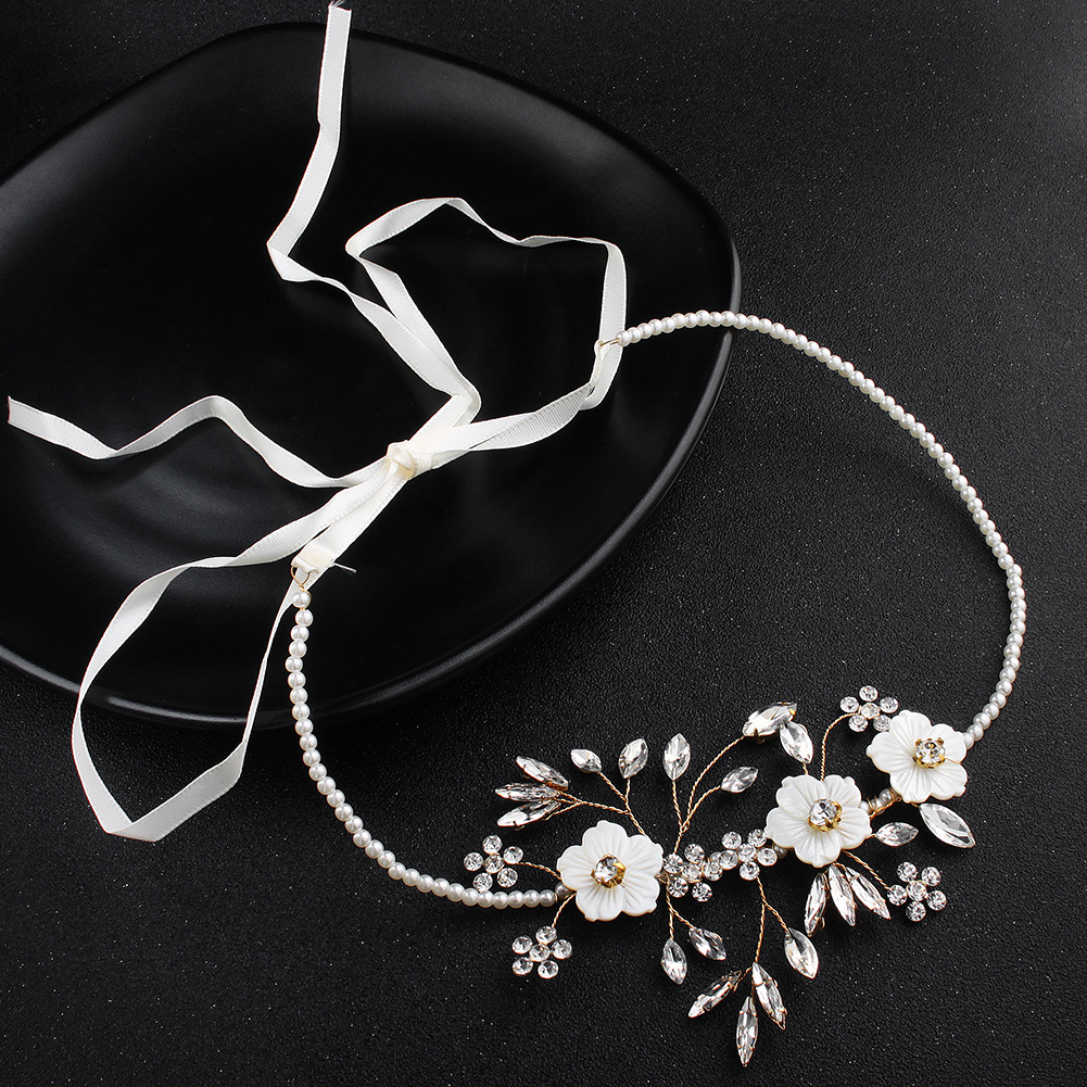 Braut Handgemachte Perle Kristall Perlen Stirnband Kirschblütenform Kopfschmuck display picture 2