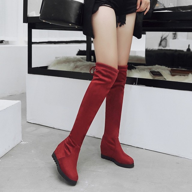 Spring and Autumn New Korean knee high boots women’s high heel Plush elastic versatile thin boots