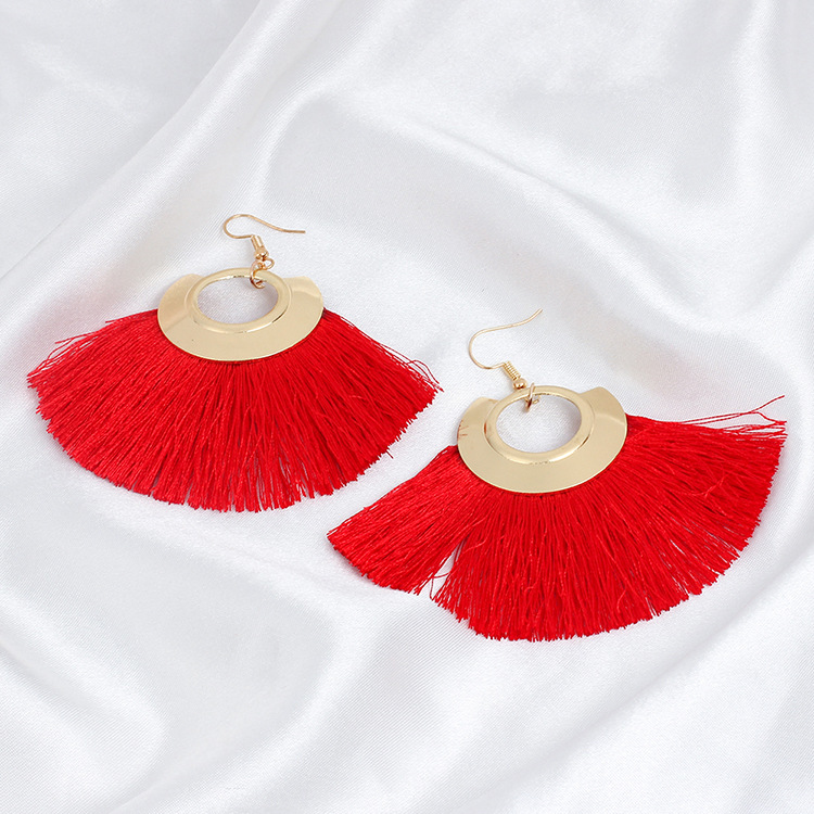 14g Weight No Inlaid Inlay Material Earrings Classification Anniversary, Travel Occasion Women'S Gender Ethnic Style Style Grey, White, Pink, Red, Blue, Black Color  New Ethnic Style  Fan-shaped Tassel Plus Pearl Earrings 1