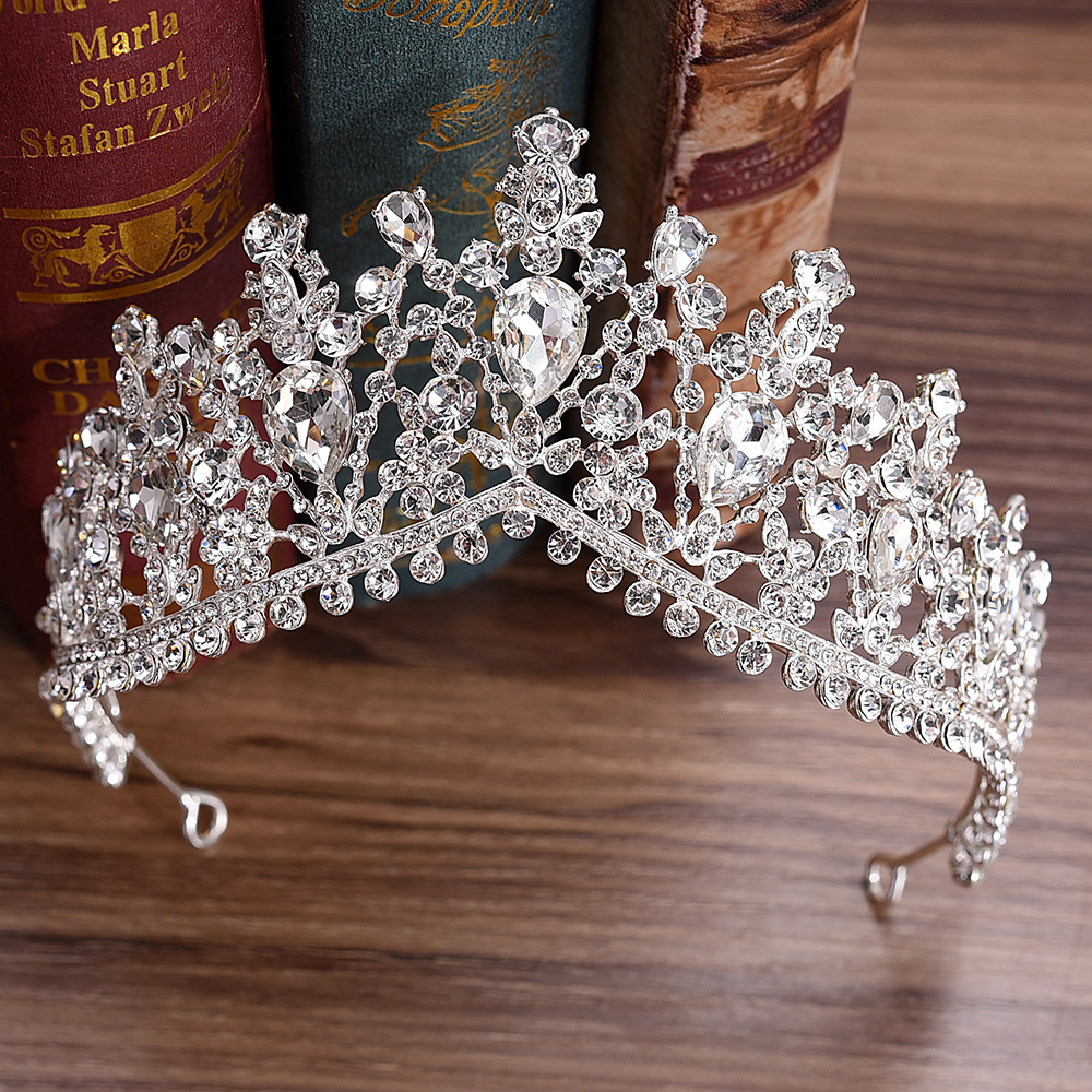Fashion Water Droplets Crown Alloy Hollow Out Inlay Rhinestones Crown 1 Piece display picture 1