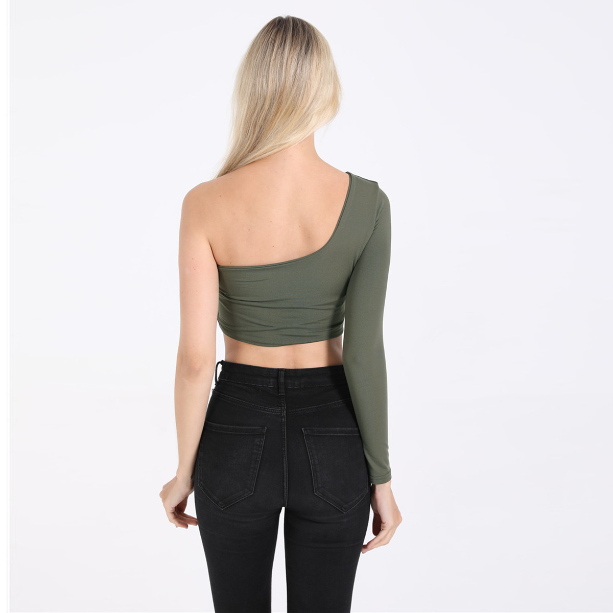 sexy oblique shoulder long-sleeved top NSZY17802