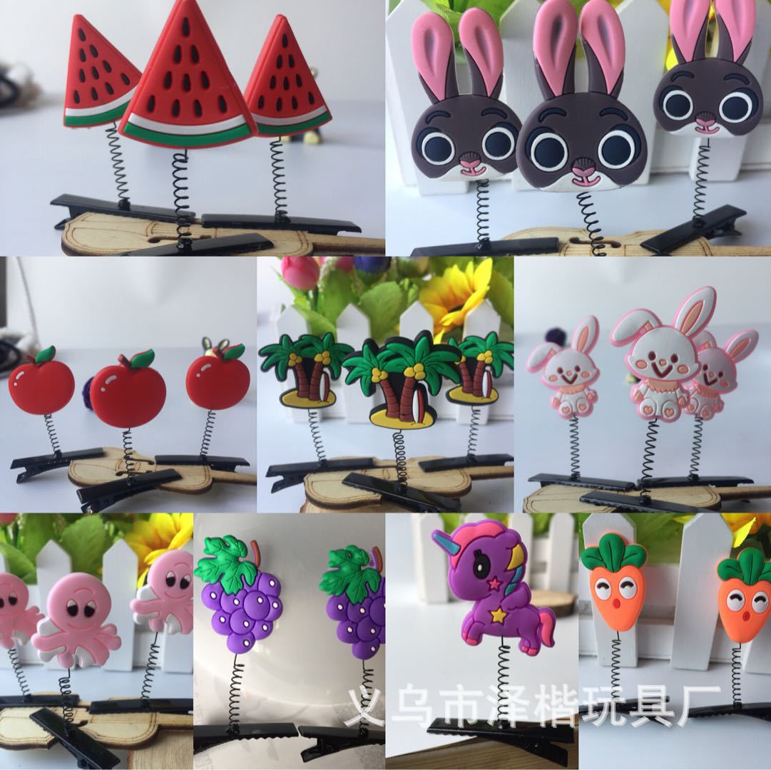 New products Push Cartoon animal Hairpin Push WeChat Swept away Small gifts Soft glue Duckbill clip gift wholesale