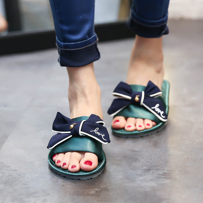 new pattern bow slipper summer Home Flat bottom non-slip Toe Satin slipper Four seasons Exorcism sandals