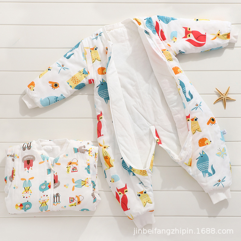 new pattern pure cotton Gauze spring and autumn thickening baby Anti Tipi zipper Live sleeve Baby sleeping bag 1-4 year