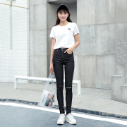 韩版女装2018年新款女装铅笔裤 时尚舒适牛仔长裤 黑色小脚裤女