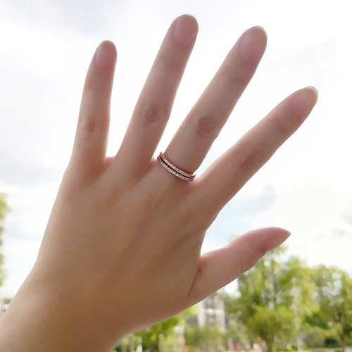 Cross-border hot selling jewelry Korean style simple engagement ring for women Zircon micropaved rose gold plated ring wholesale
