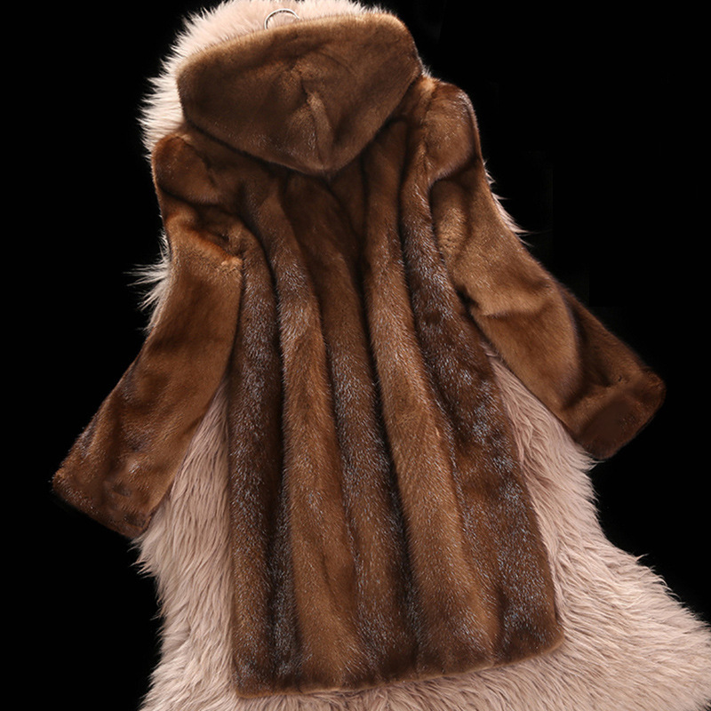 High imitation mink fur coat whole mink fur coat women's mink fur new mid-length winter warm with hooded fur