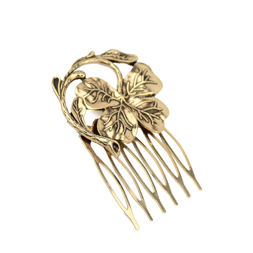 New Retro Diamond Hair Comb Inserted Comb Leaves Pearl Fashion Hairpin Wholesale display picture 8