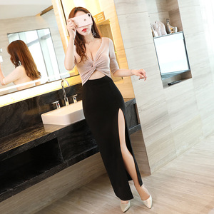 Sexy low-breast Long-style evening dress night club DJ presides 