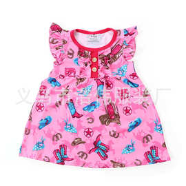 欧美热卖女孩飞袖连衣裙 外贸原单牛奶丝红蓝公主靴女童裙 批发