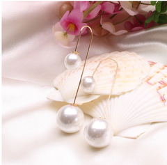 藍淘 歐美新款雙面珍珠長耳環 U形耳鈎 速賣通