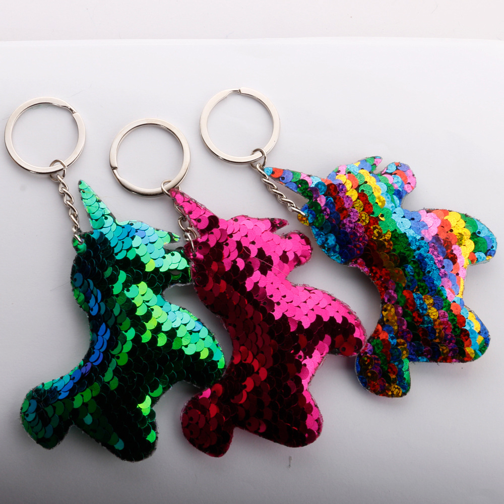 Fish scale sequin keychain doublesided reflective shiny unicorn keychain ladies coin purse pony pendantpicture6