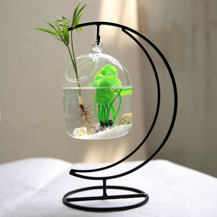 Colgante simple mini escritorio pequeño tanque de peces de vidrio transparente redondo creativo escritorio del hogar sala de estar cubo tanque de peces