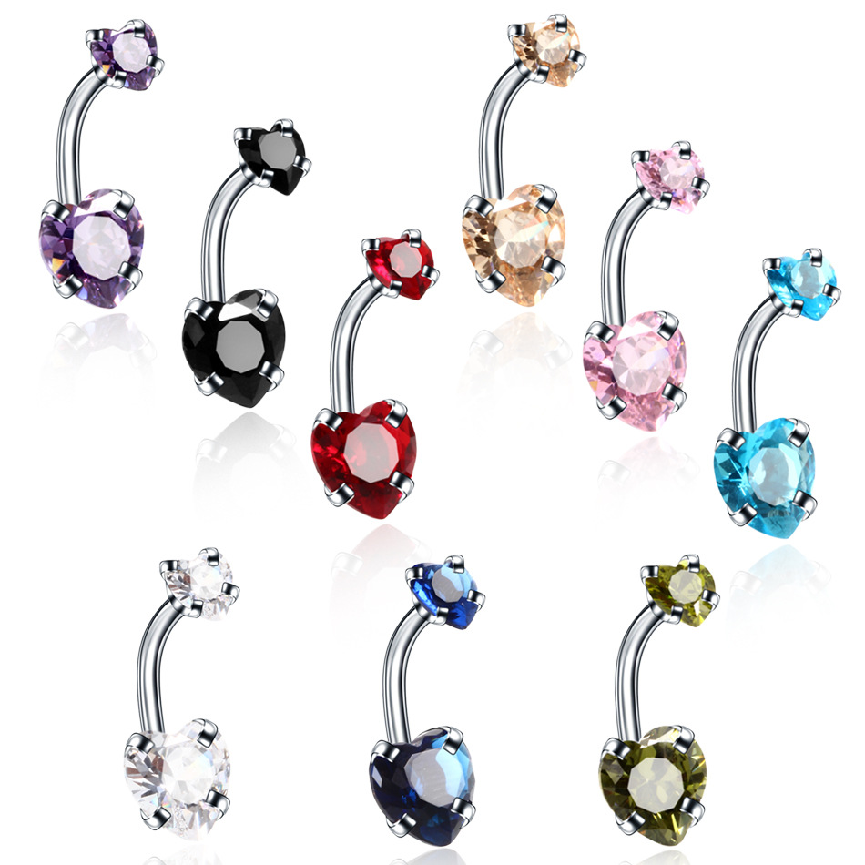 Fashion Geometric Heart Shape Stainless Steel Inlaid Zircon Zircon Belly Ring 1 Piecepicture2