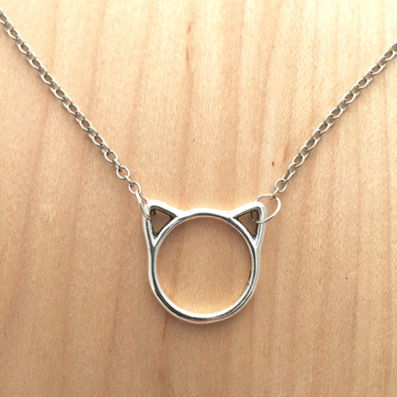 Best Selling Simple Hollow Cat Pendant Necklace Plating Gold Silver Copper Chain Kitten Necklace Clavicle Chain Wholesale display picture 2