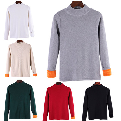 加絨打底衫 東莞大朗韓版秋冬新款圓領長袖修身保暖針織毛衣女款