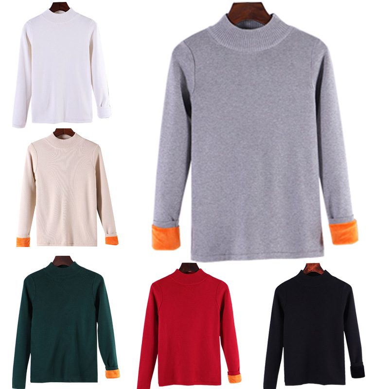 加絨打底衫 東莞大朗韓版秋冬新款圓領長袖修身保暖針織毛衣女款