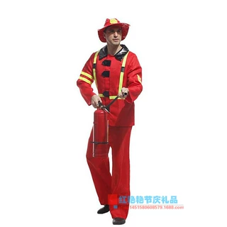 万圣节成人服装化妆舞会派对男款红色消防员装扮演出服M-0011批发