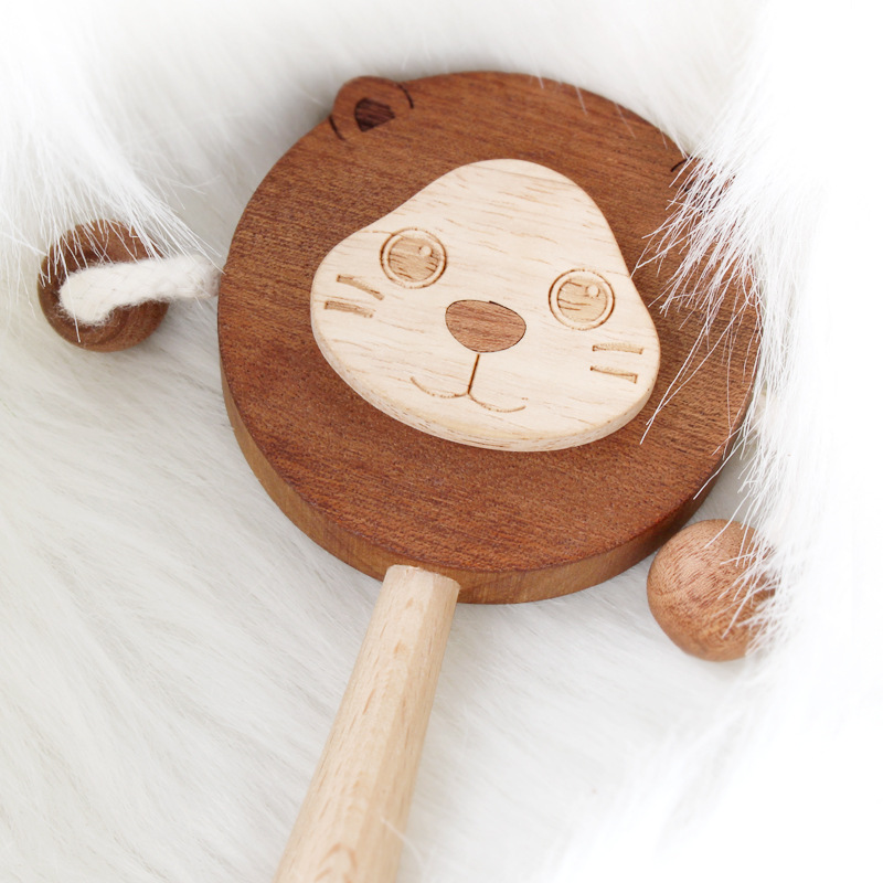 kidswell木质卡通拨浪鼓婴儿可啃咬玩具 传统儿童早教手摇铃0-3岁|ms