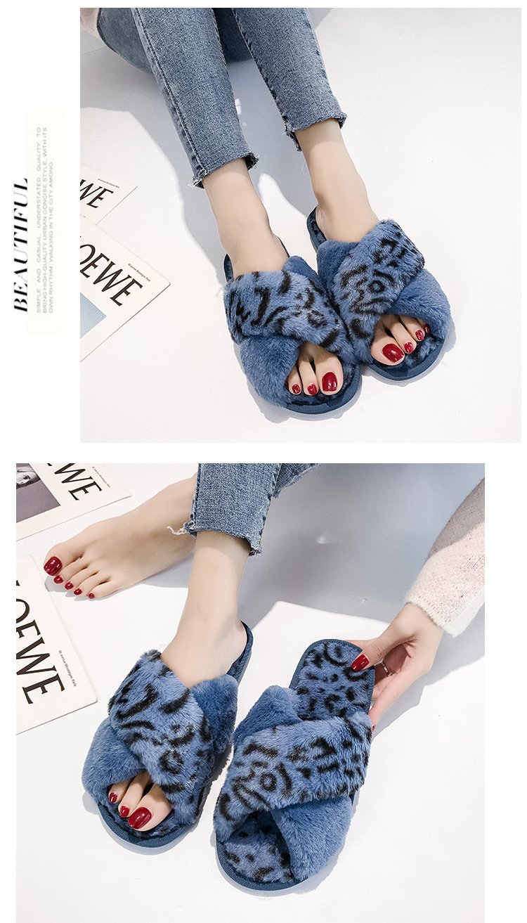 women s cross strap Furry leopard print slippers nihaostyles clothing wholesale NSKJX71186