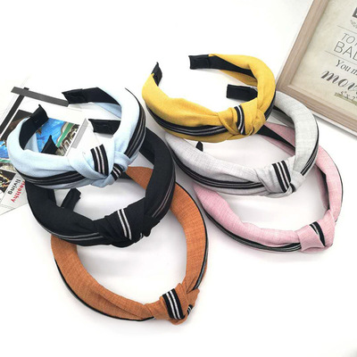 新款创意拉条交叉头箍韩版打结时尚双色发箍沐浴束发头饰厂家批发|ms