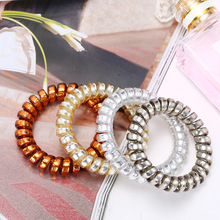 韩版时尚亮银电话线发圈创意新款女式头饰发圈电话线发圈批发