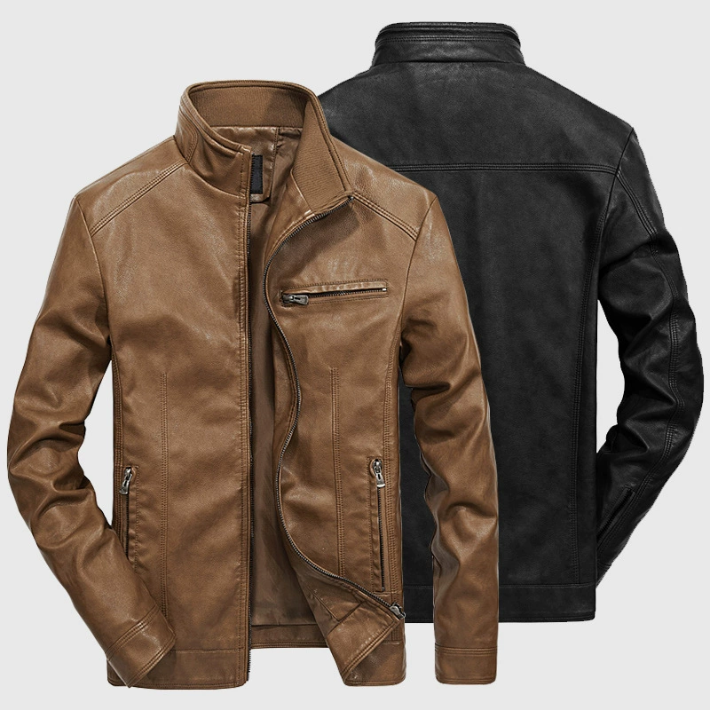 Трансграничная Мужская Внешняя торговля Amazon, осенняя Ретро, мужская кожаная одежда больших размеров с воротником-стойкой, локомотивная пуховая куртка