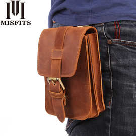 跨境新款 男士腰包 真皮手机腰带包 头层牛皮复古登山小挂包