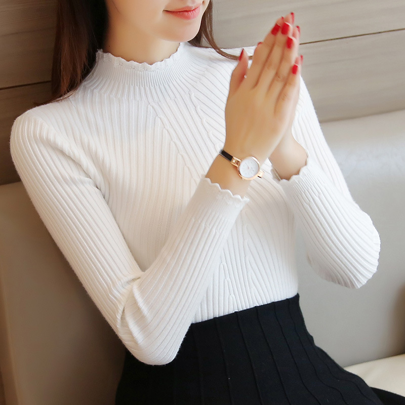 2018秋冬新款针织衫半高领韩版女装修身纯色打底衫套头毛衣女