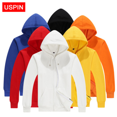 USPIN棉加绒冬季拉链加绒外套纯白空白卫衣批发开衫团体服厂家|ms