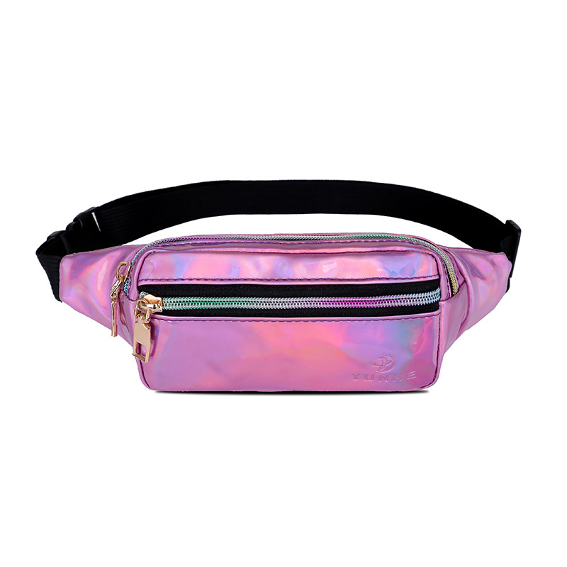 The new laser bright face waist bag mobile phone contains fashionable messenger chest bag, running leisure outdoor sports bag